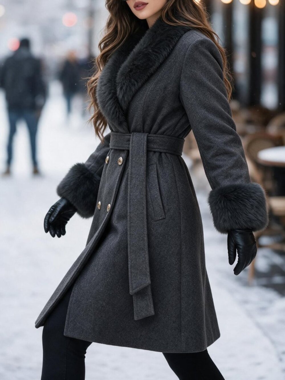 Grey Elegant Women's Double-Breasted Shawl Collar Lined Jacket - Picture 7 of 10